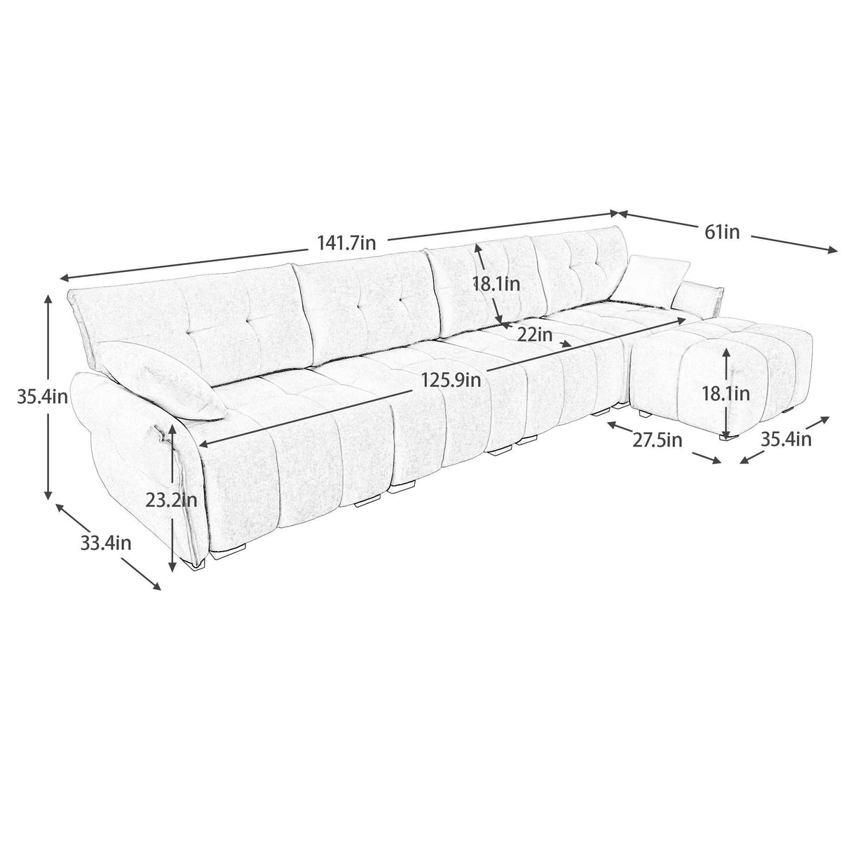 Elegant Sofa Set With Ottoman And Pillows, Textured Chenille, High Resilience Cushions by Couch.com