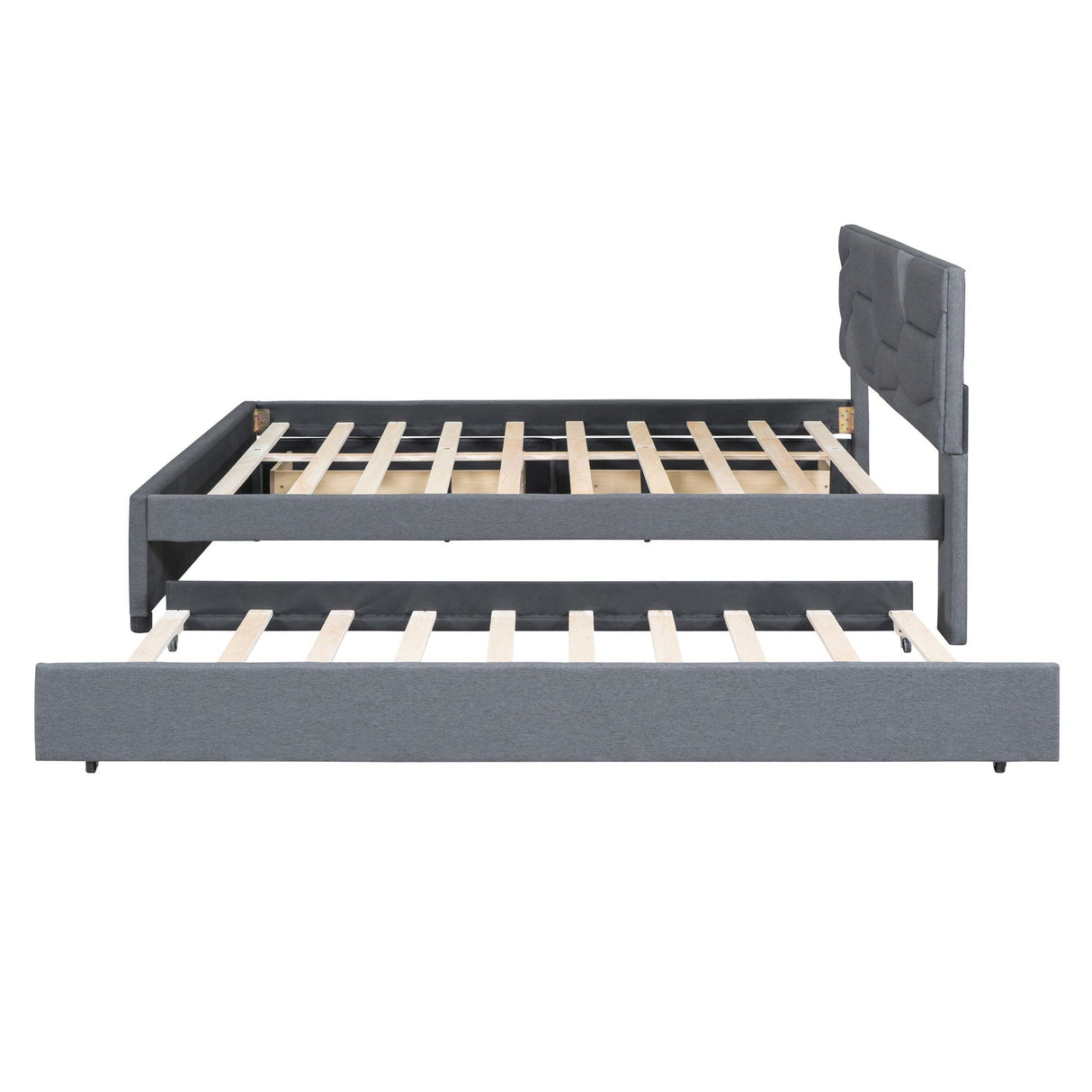 Upholstered Platform Bed With Brick Pattern Headboard And Twin Long Size Trundle by Couch.com