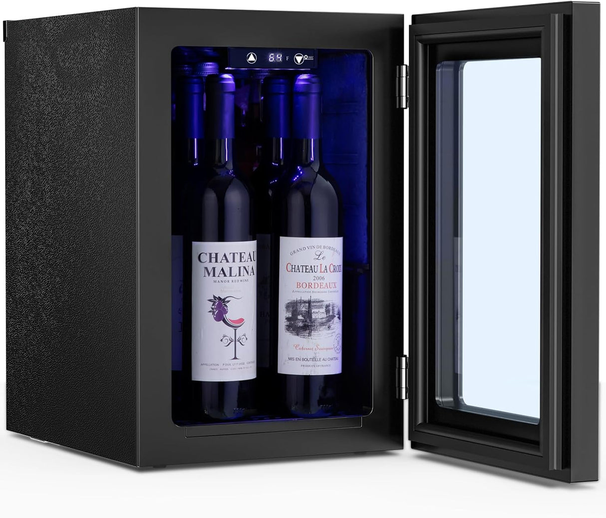 0.6Cu. Ft. Freestanding Wine Cellar Mini Fridge, 4-Bottle Red Wine with 6-Can Beverage Refrigerator, Quiet Compressor, LED Light and Display