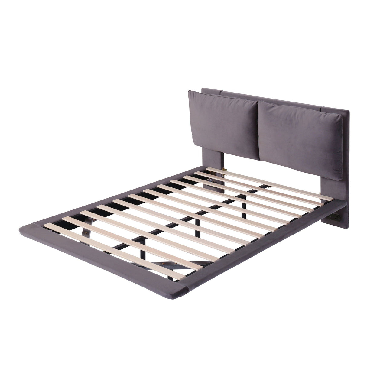 Upholstered Platform Bed With Sensor Light And 2 Large Backrests, With 2 Sets Of USB Port And Socket On Each Rear Bed Leg by Couch.com