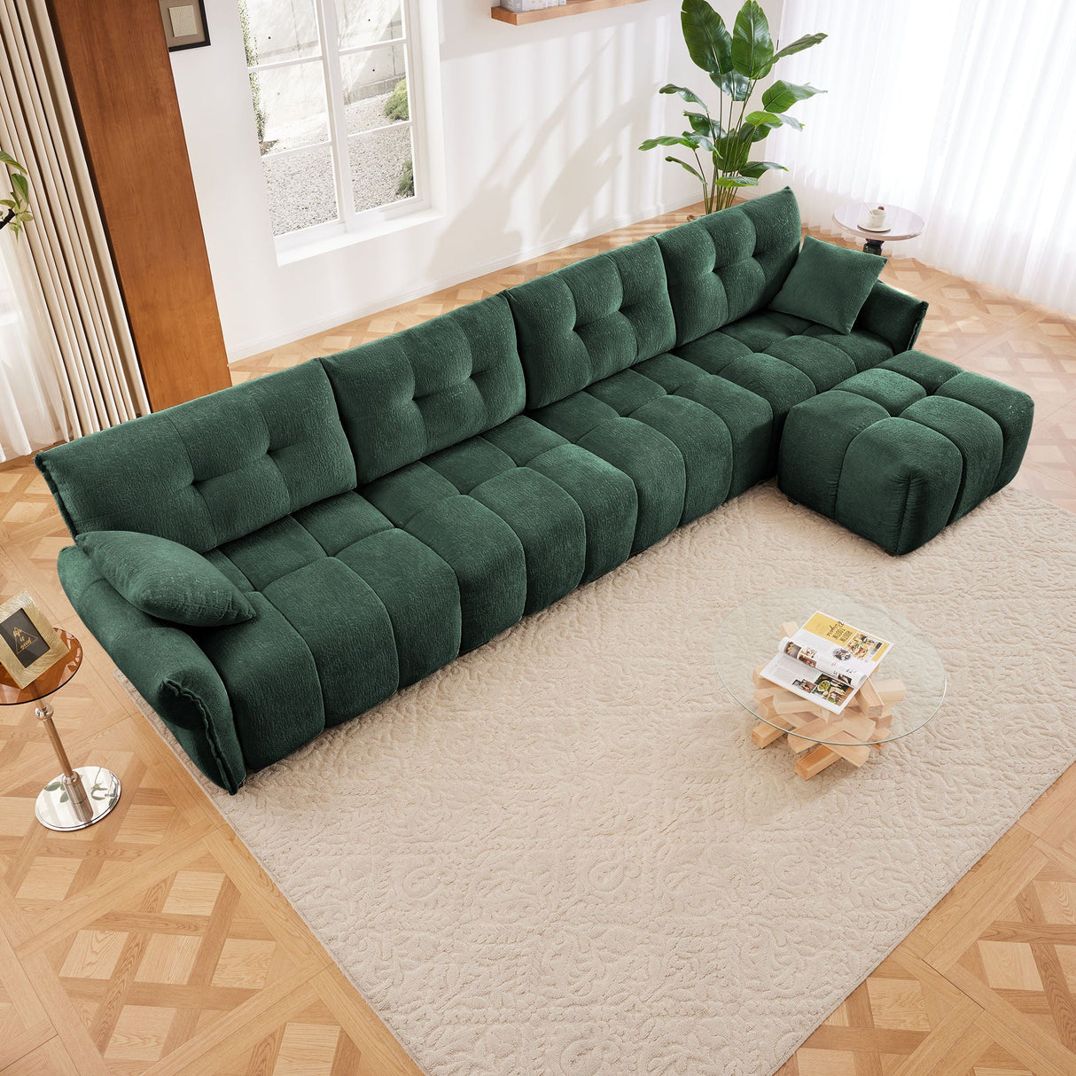 Elegant Sofa Set With Ottoman And Pillows, Textured Chenille, High Resilience Cushions by Couch.com