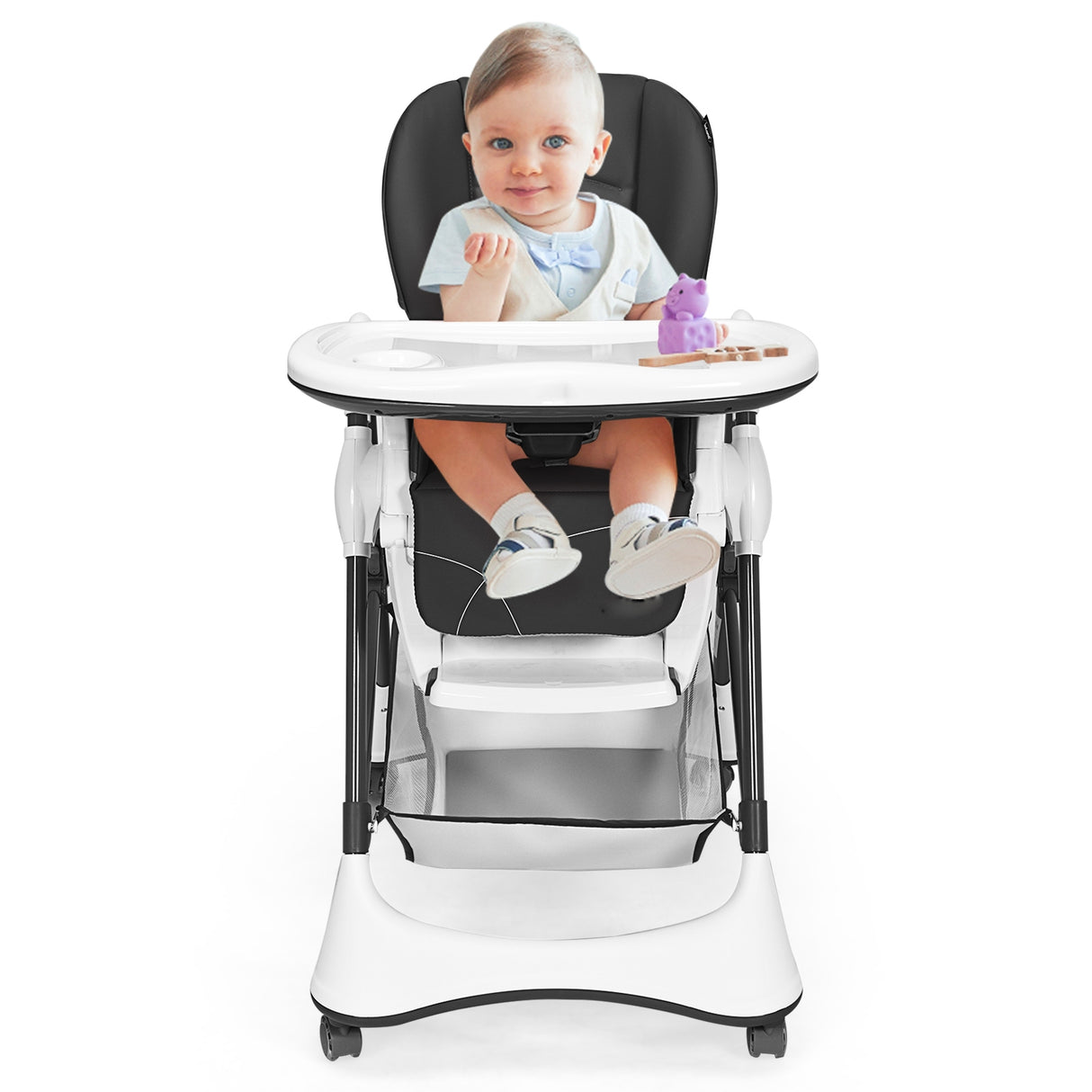 A-Shaped High Chair with 4 Lockable Wheels-Black