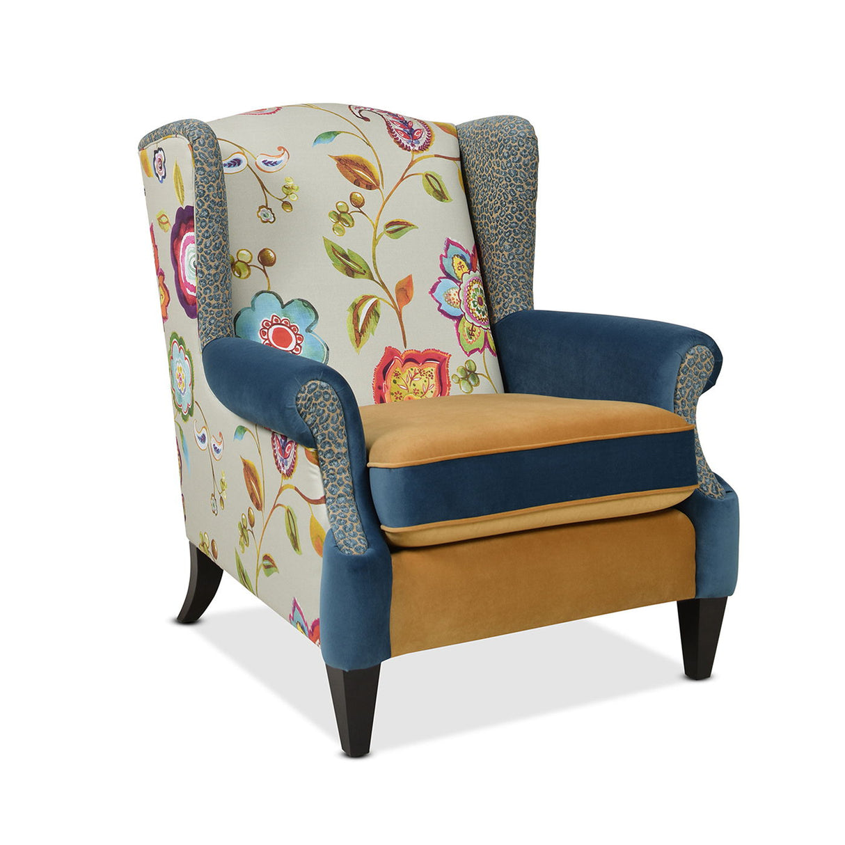 Anya - Boho Chic Wingback Accent Arm Chair - Floral / Leopard / Blue Teal / Yellow Gold by Couch.com