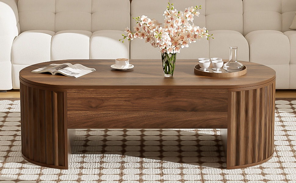 Couch.com Lift Top Coffee Table With Hidden Compartment, Partially Assembled Wooden Center Table, Modern Oval Lift Tabletop For Home Living Room Brown, with Storage, Durable Design, Modern Style by Couch.com