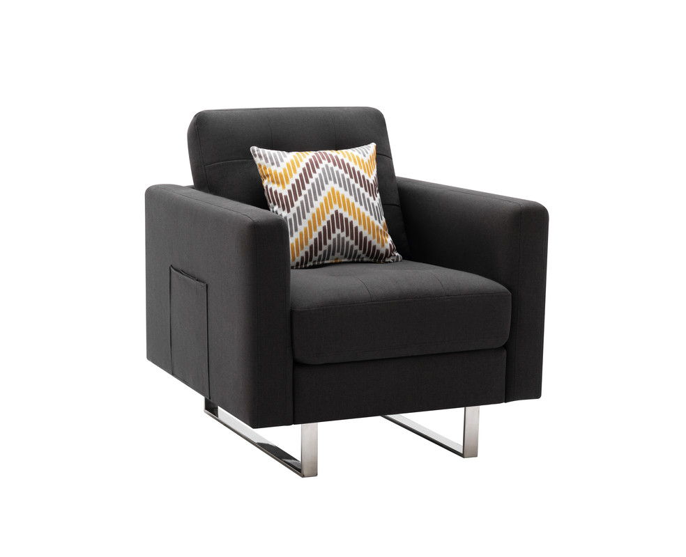 Victoria - Linen Fabric Armchair With Metal Legs, Side Pockets, And Pillow by Couch.com