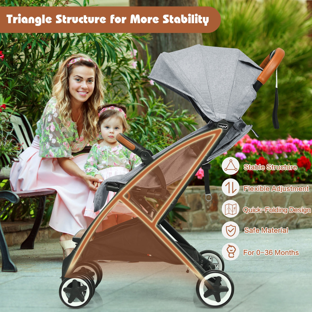 Lightweight Aluminium Frame Baby Stroller with Net-Beige