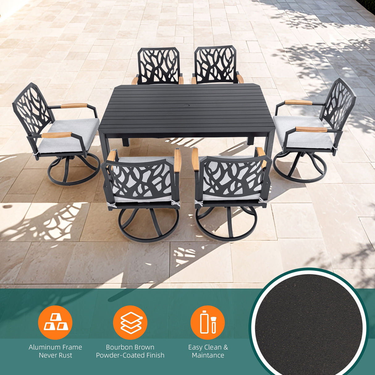 Outdoor Patio Furniture Dining Set With Sunbrella Fabric, Rectangular Table With Umbrella Hole by Couch.com