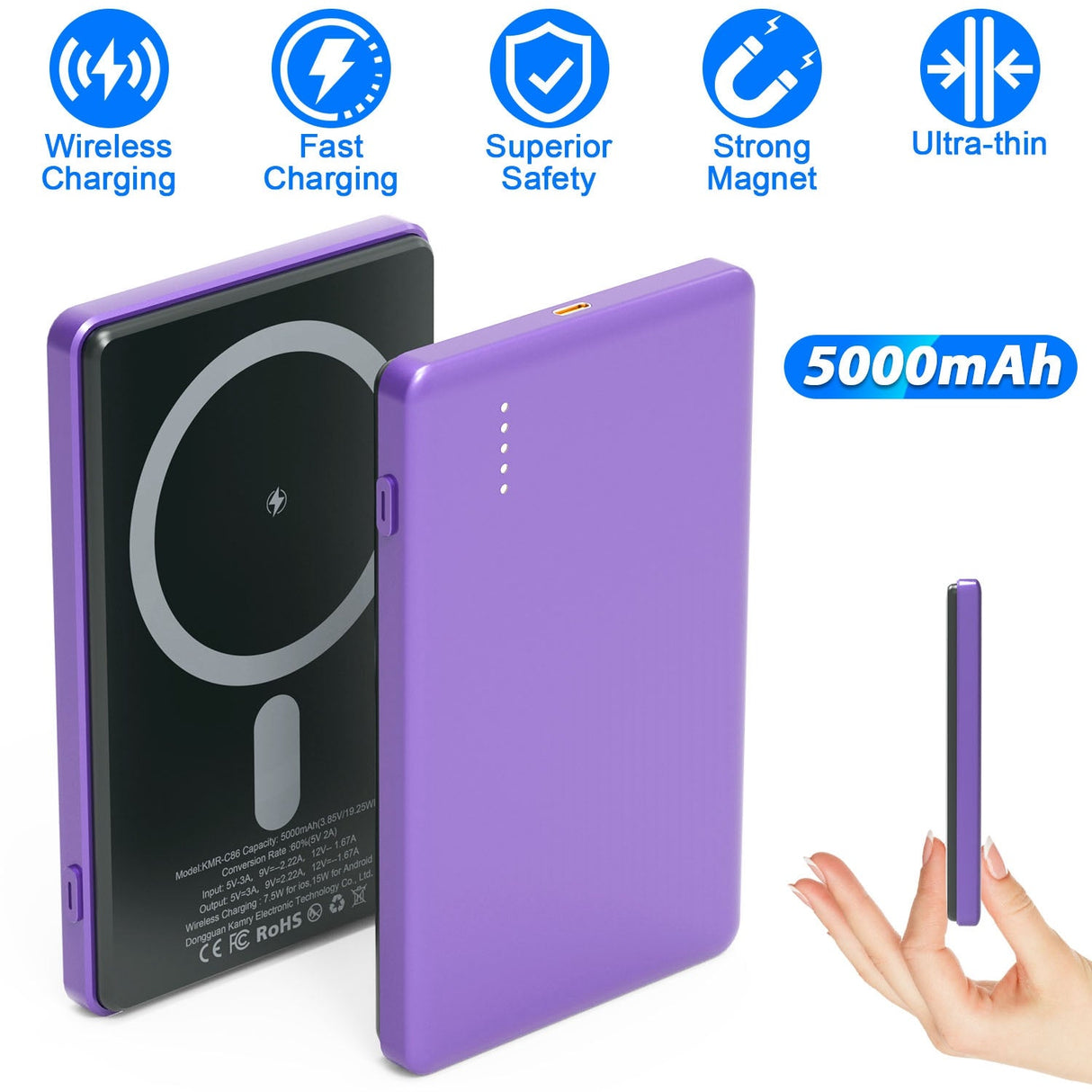 2 In 1 5000mAh 8MM Slim MagSafe Wireless Power Bank PD20W Magnetic Fast Charger Portable Phone Charger Fit for IOS Phone 15 14 13 12 Series And More by DirectDeals