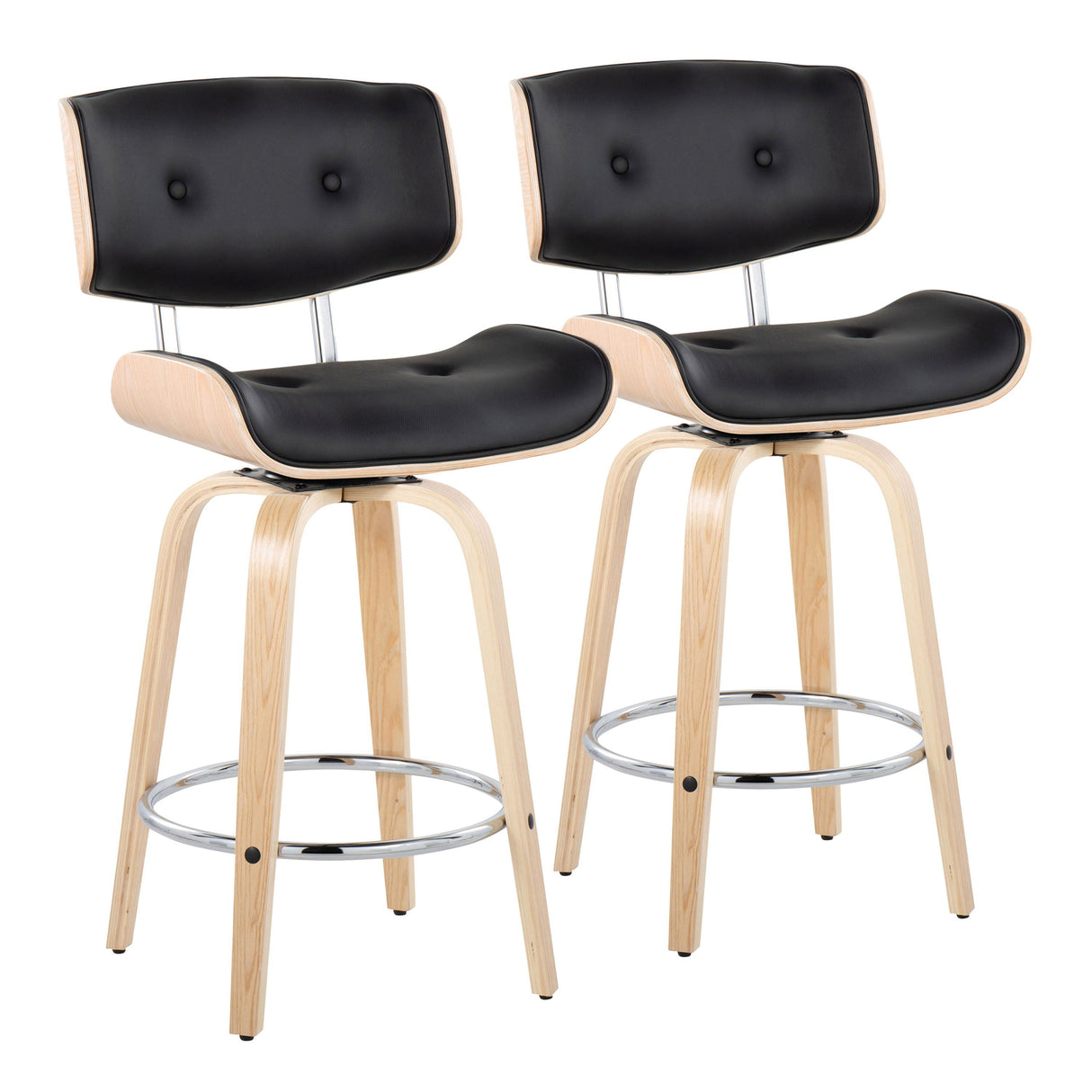 Lombardi - Mid Century Modern Fixed Height Counter Stool With Swivel With Round Footrest (Set of 2) by Couch.com