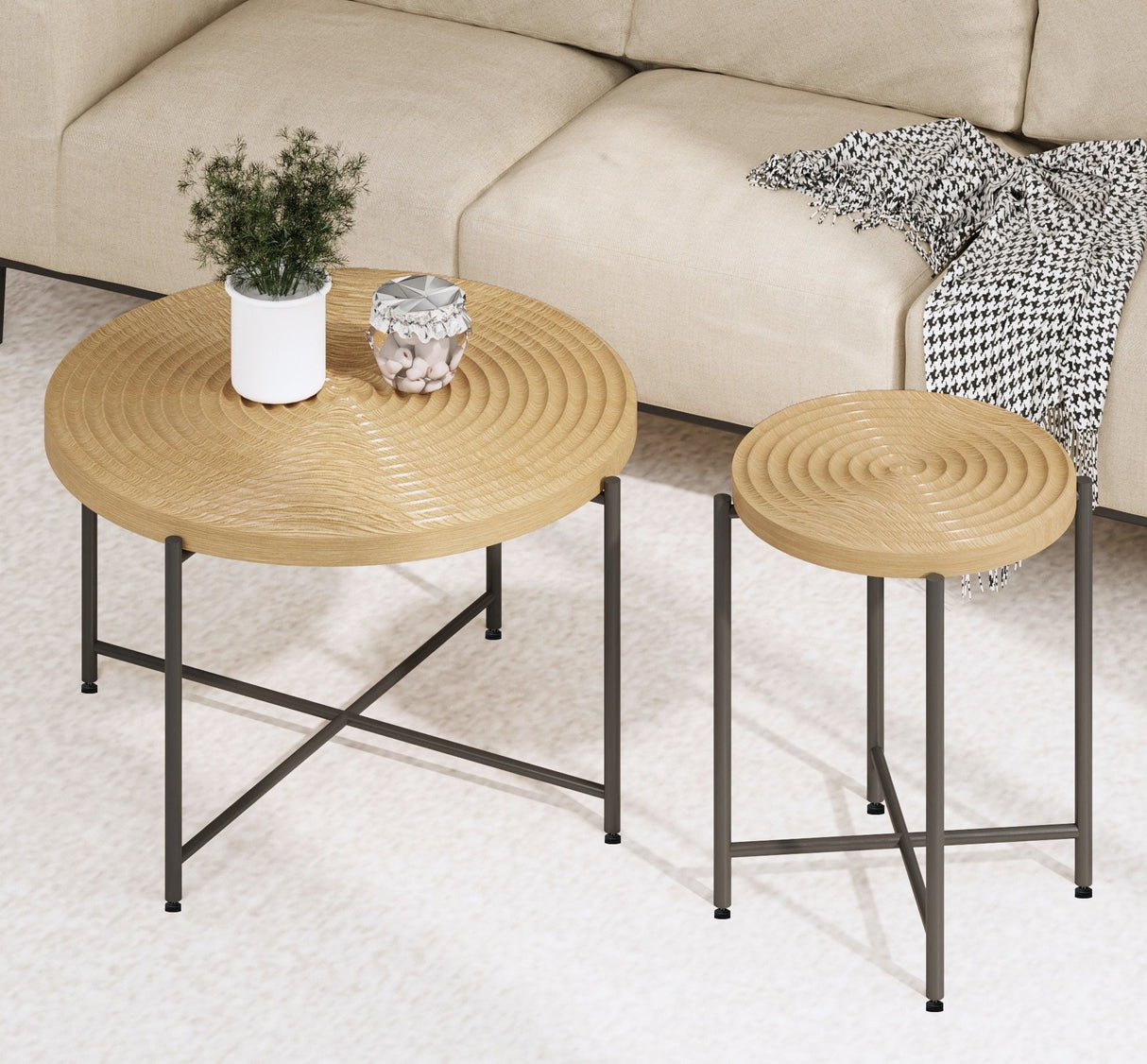Coffee And End Table Set Waterproof Cover, Distressed Cylindrical Design, Legs Classic Rustic Charm (Set of 2) by Couch.com