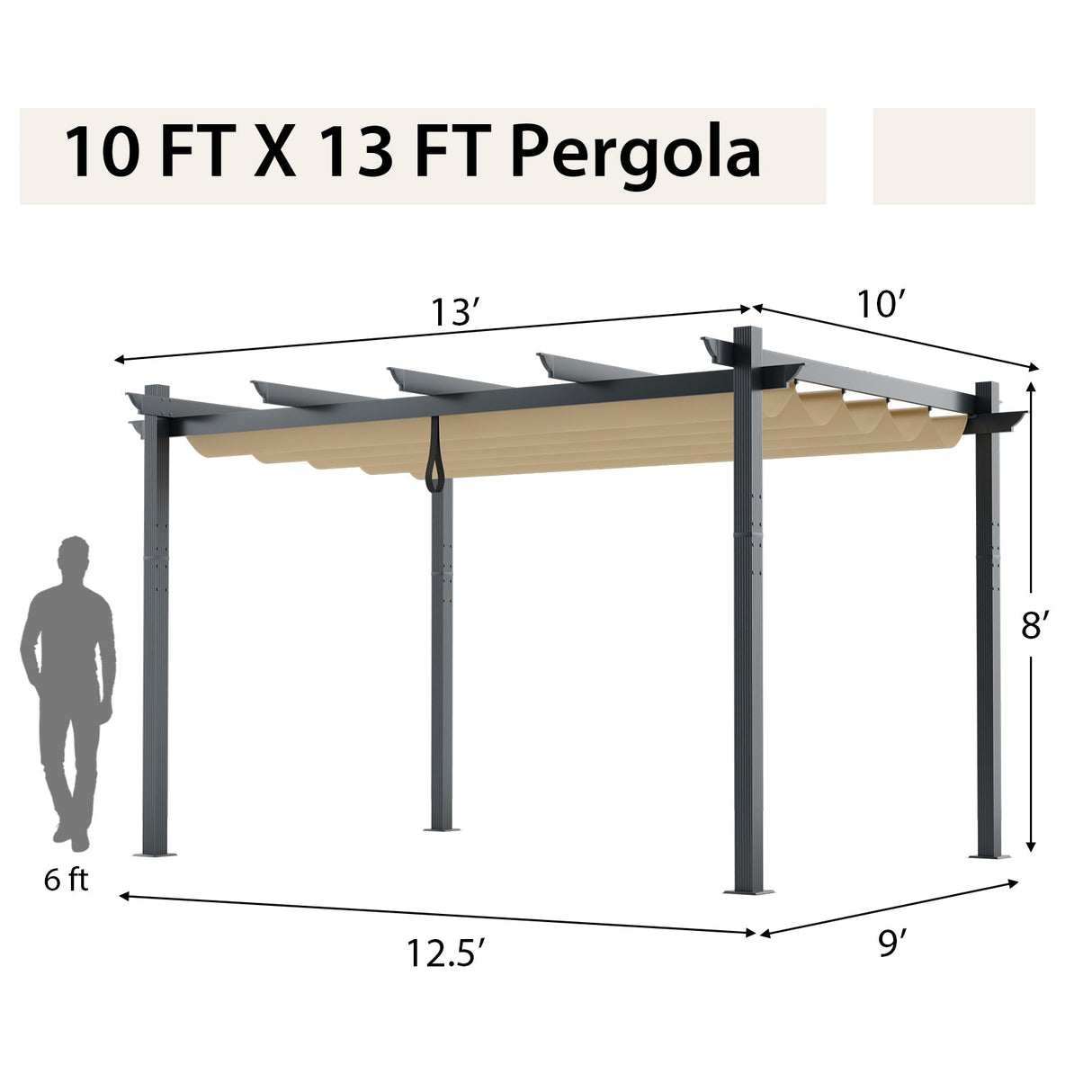 10 x 13 Feet Outdoor Aluminum Retractable Pergola Canopy Shelter-Beige by DirectDeals