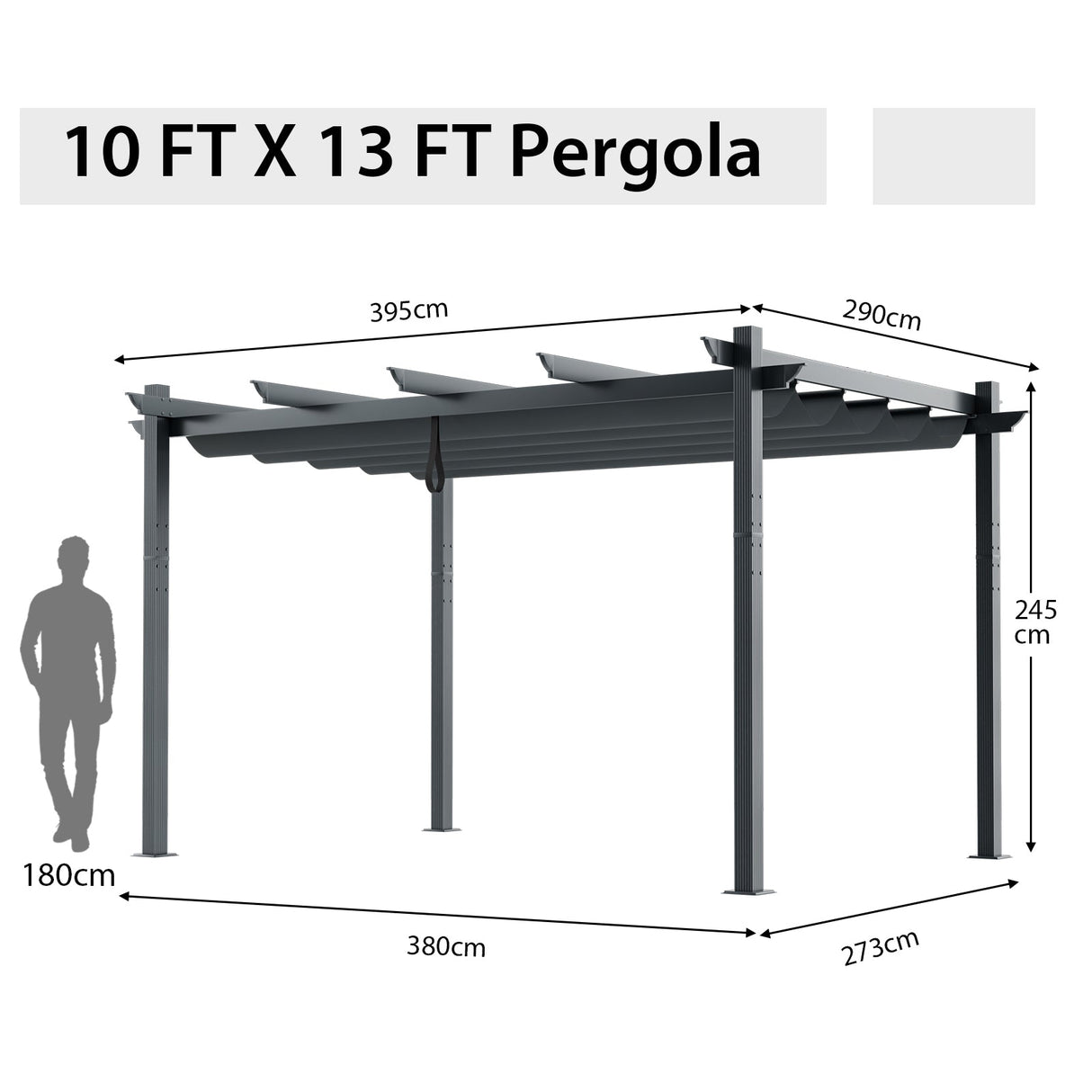 10 x 13 Feet Outdoor Aluminum Retractable Pergola Canopy Shelter-Gray by DirectDeals