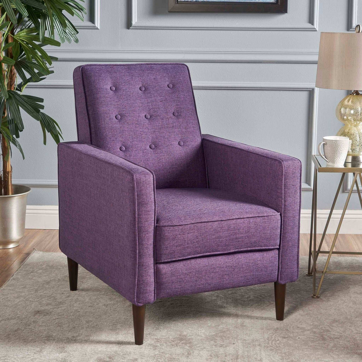 Mid-Century Modern Recliner With Button Tufted Waffle Stitch