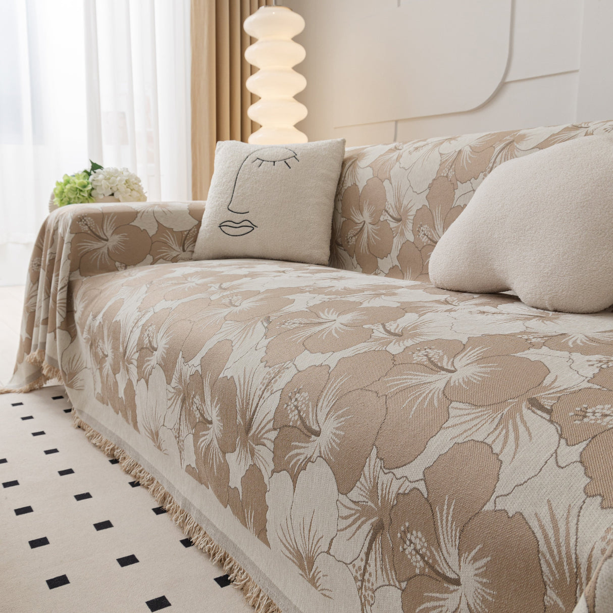 Chenille Blossoming Flowers Couch Covers, Couch Protector Blanket for Couches, Pet Furniture Throw