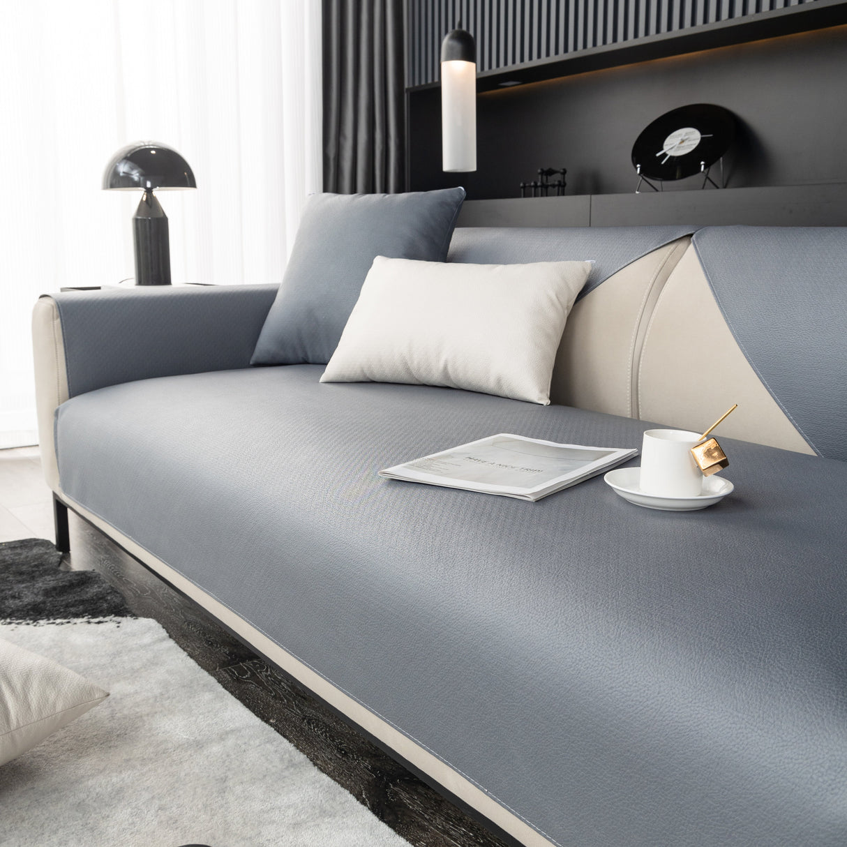 Waterproof Faux Leather Slipcover with Non-Slip Backing for Sofa, Pet Couch Protector for Living Room