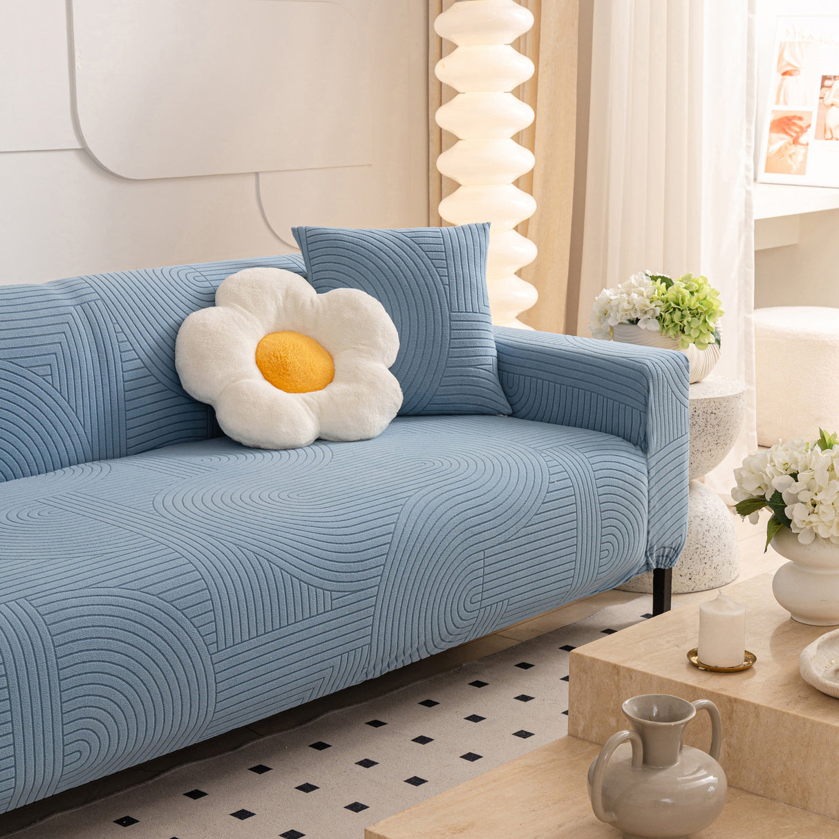 Fleece Stretch Sofa Slipcover Washable Soft Spandex Couch Cover Furniture Protector