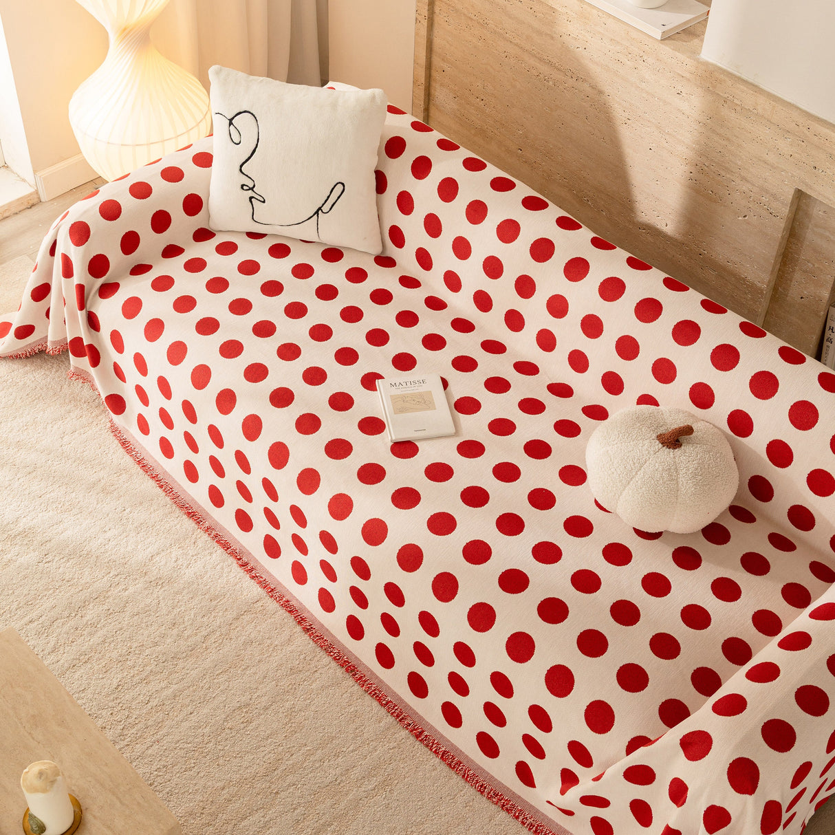 Chenille Polka Dot Sofa Cover Throw, Soft Thick Couch Cover Blanket Furniture Covers