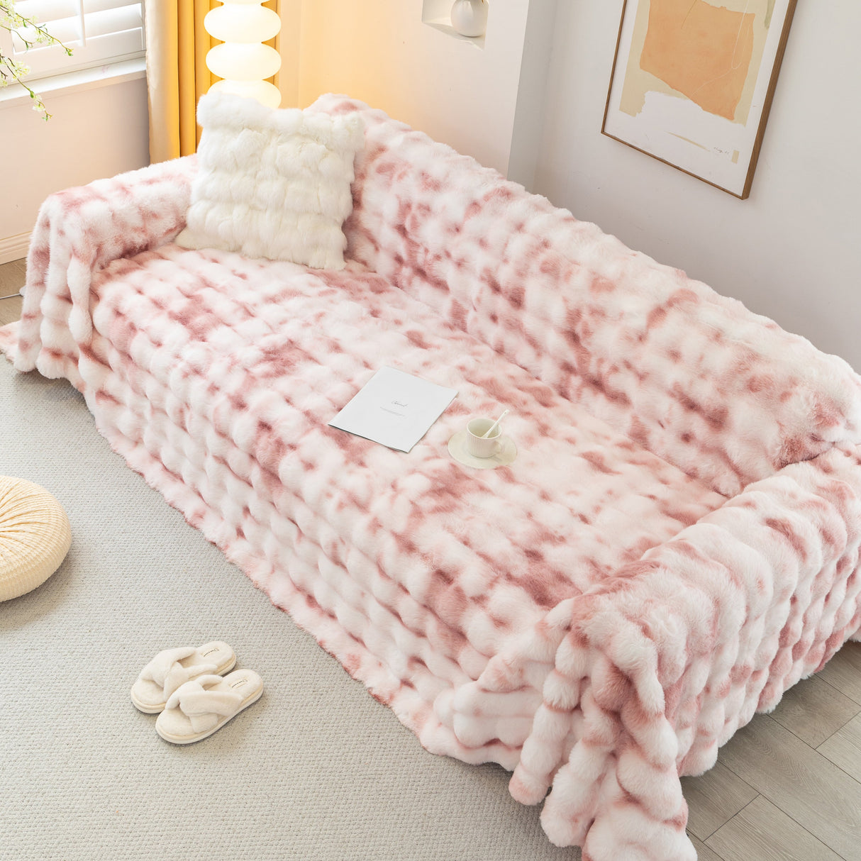 Thick Faux Fur Couch Cover Fluffy Fuzzy Warm Washable Furniture Protector for Kids Pets