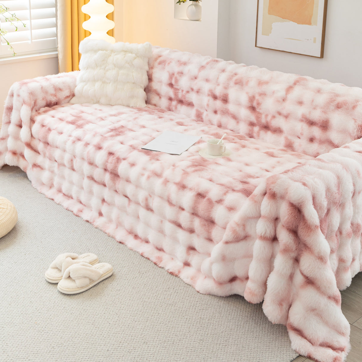 Thick Faux Fur Couch Cover Fluffy Fuzzy Warm Washable Furniture Protector for Kids Pets