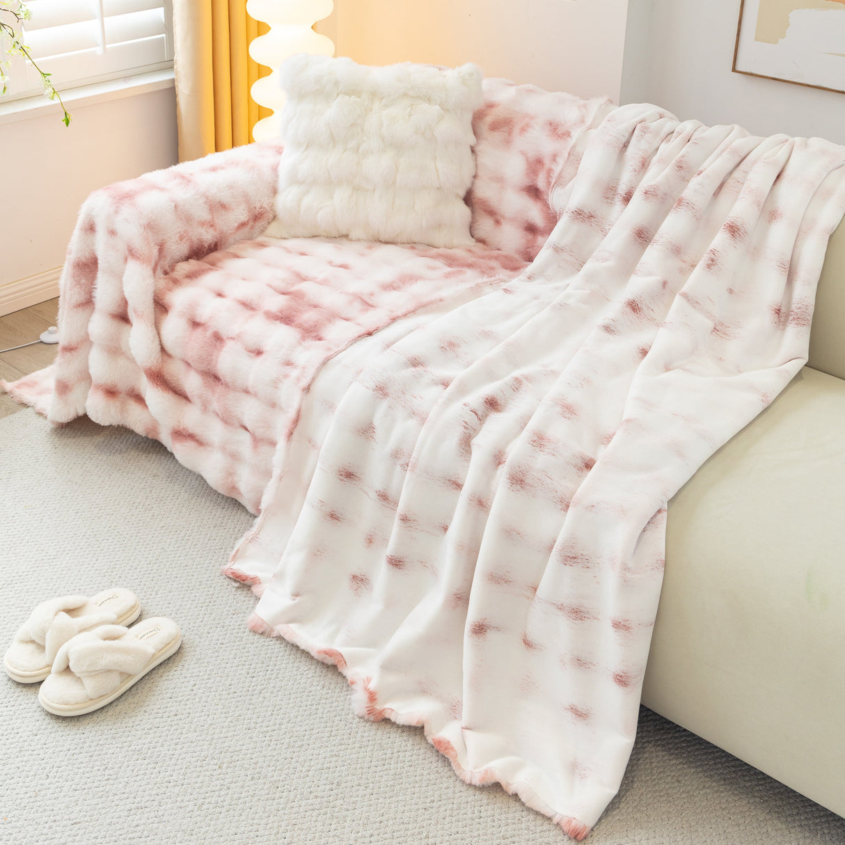 Thick Faux Fur Couch Cover Fluffy Fuzzy Warm Washable Furniture Protector for Kids Pets