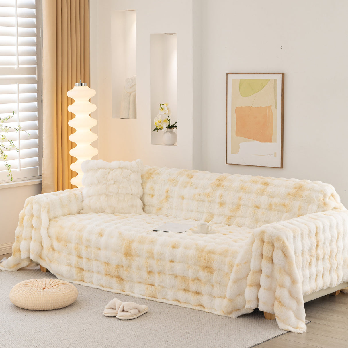 Thick Faux Fur Couch Cover Fluffy Fuzzy Warm Washable Furniture Protector for Kids Pets