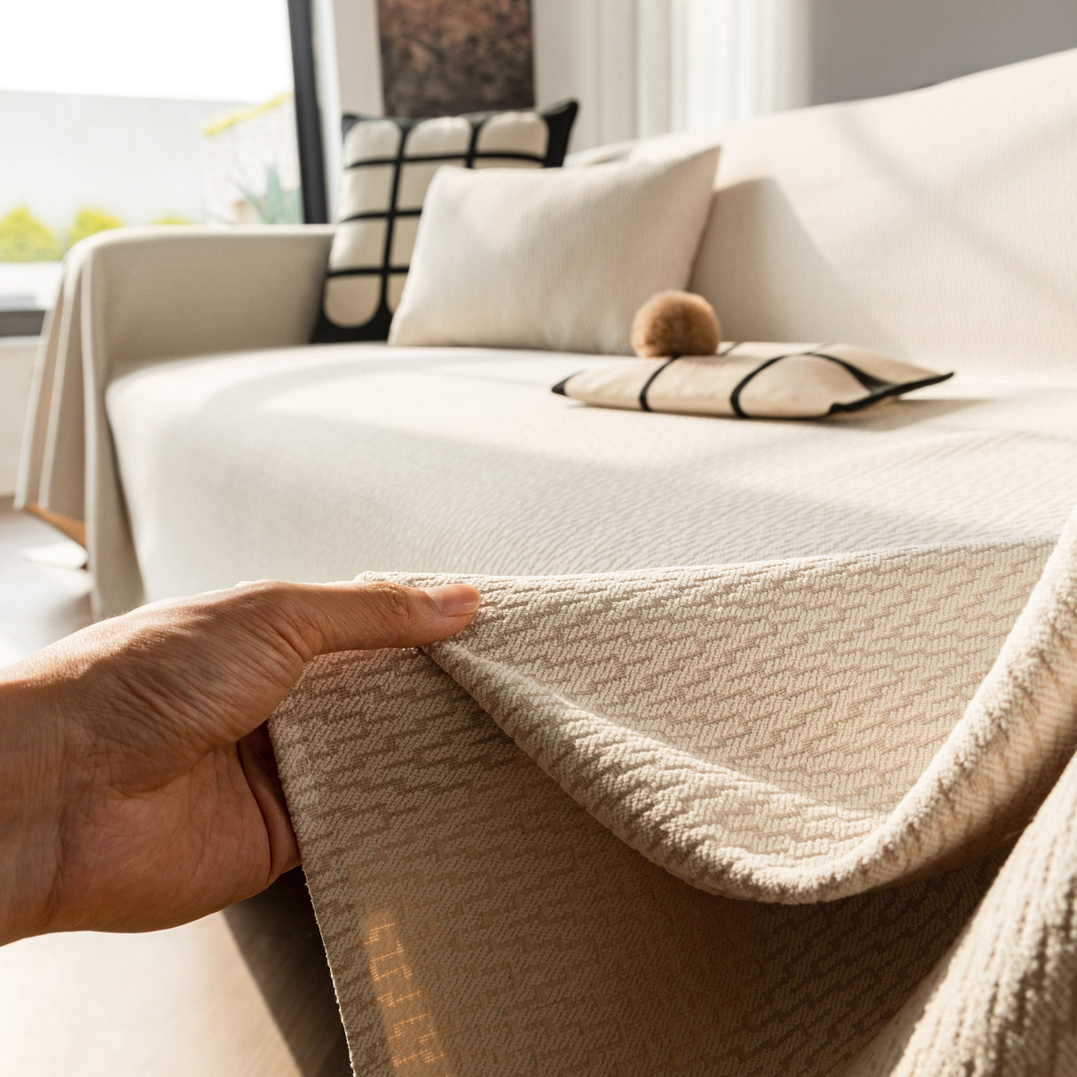 Herringbone Textured Sofa Throw Blanket, Durable Pet Friendly Modern Couch Slipcover