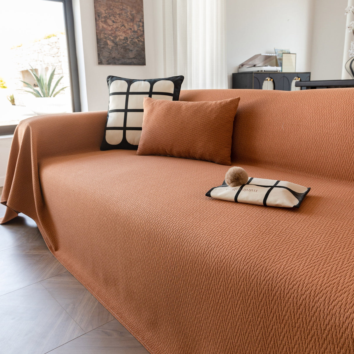 Herringbone Textured Sofa Throw Blanket, Durable Pet Friendly Modern Couch Slipcover