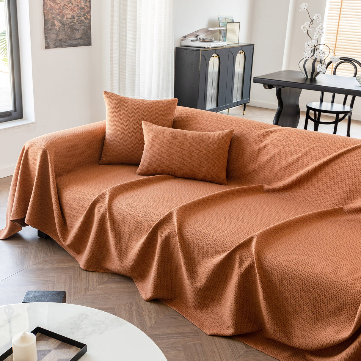 Herringbone Textured Sofa Throw Blanket, Durable Pet Friendly Modern Couch Slipcover