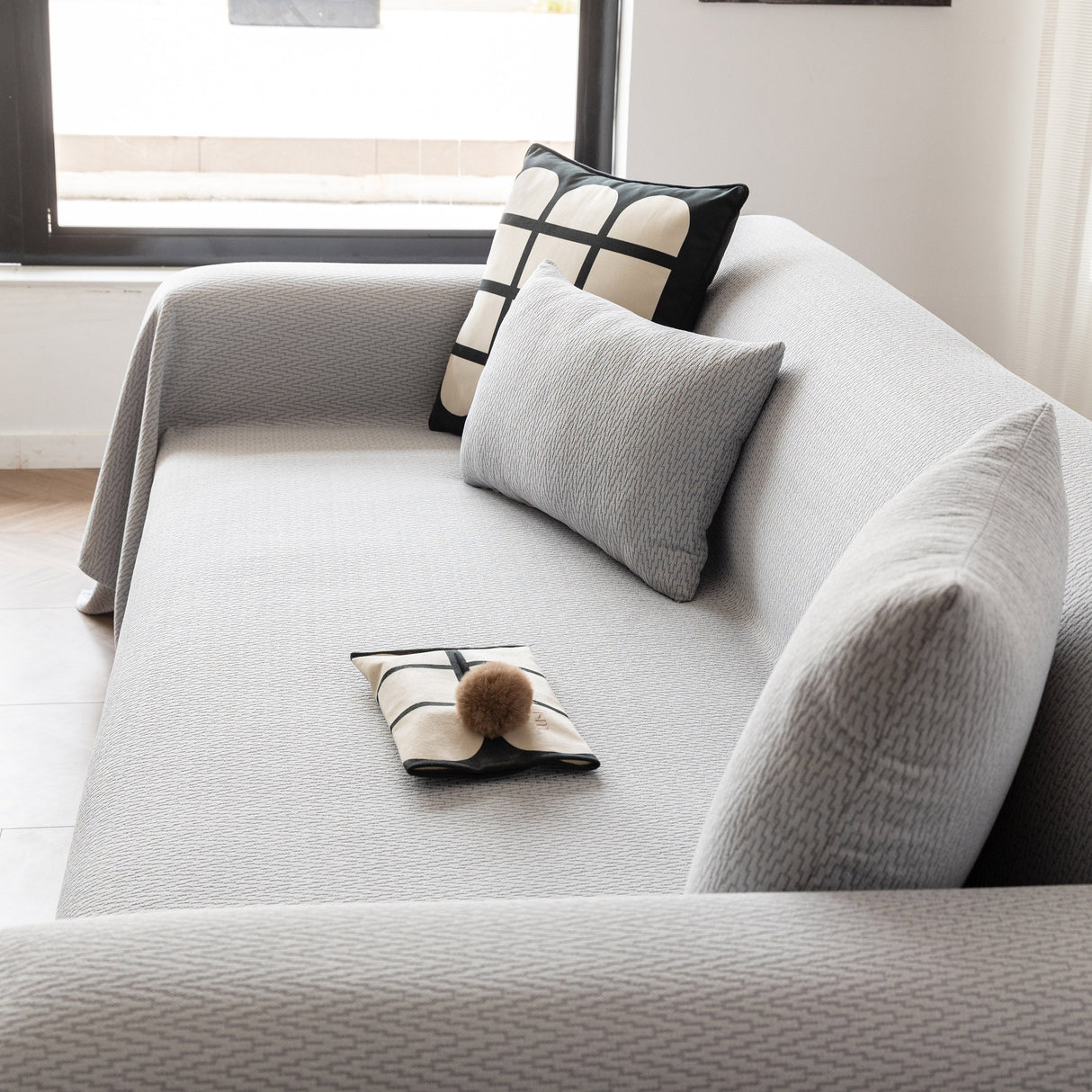 Herringbone Textured Sofa Throw Blanket, Durable Pet Friendly Modern Couch Slipcover