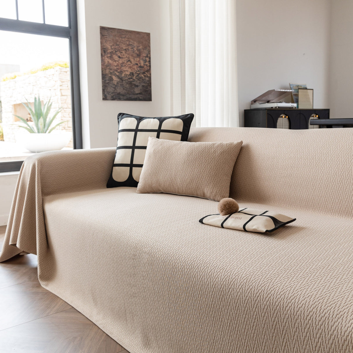 Herringbone Textured Sofa Throw Blanket, Durable Pet Friendly Modern Couch Slipcover