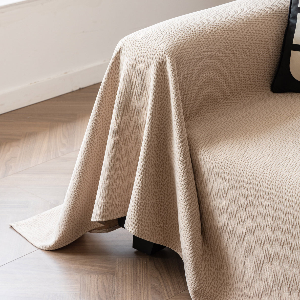 Herringbone Textured Sofa Throw Blanket, Durable Pet Friendly Modern Couch Slipcover