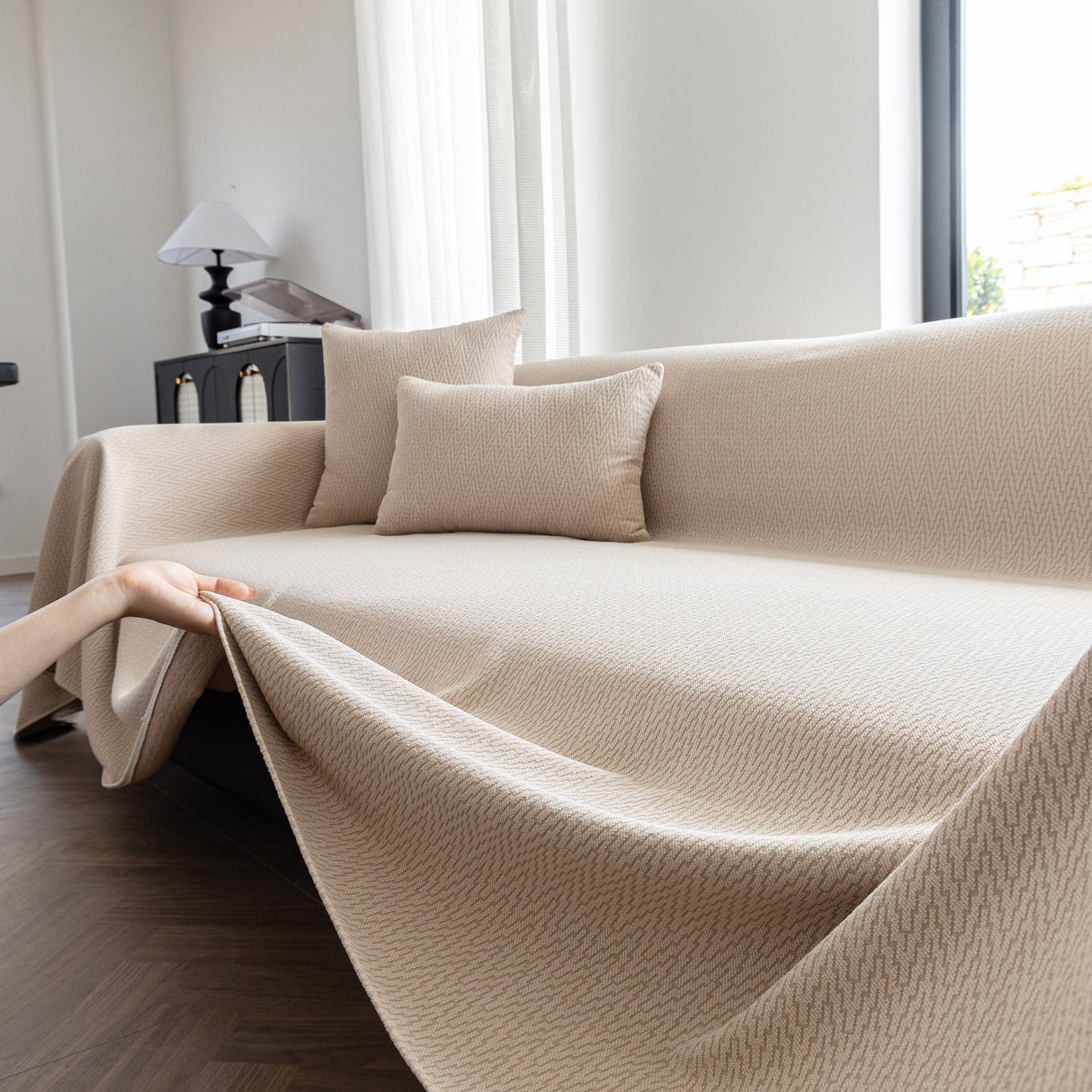 Herringbone Textured Sofa Throw Blanket, Durable Pet Friendly Modern Couch Slipcover