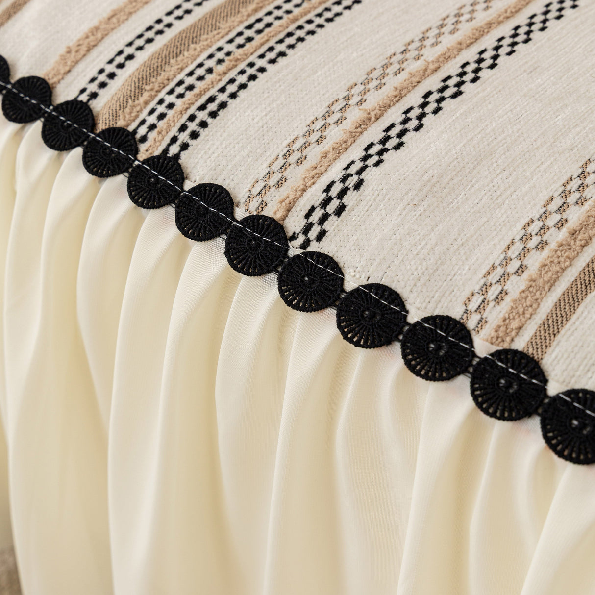 Boho Striped Couch Cover with Sheer Ruffle Skirt, Decorative Couch Throw Blanket