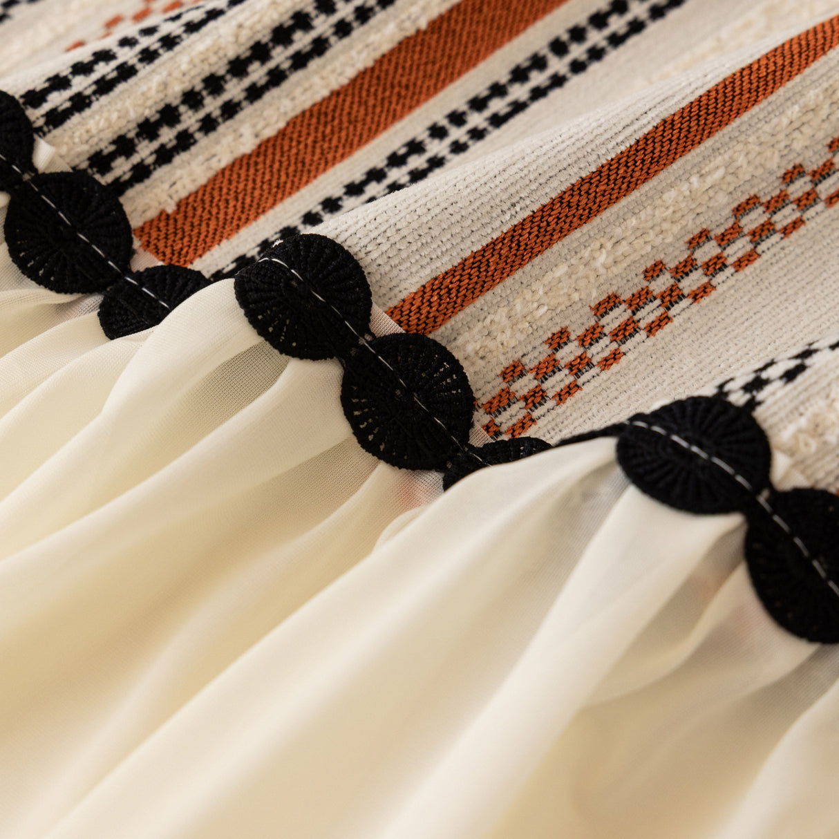 Boho Striped Couch Cover with Sheer Ruffle Skirt, Decorative Couch Throw Blanket