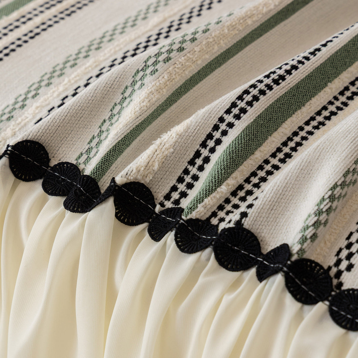 Boho Striped Couch Cover with Sheer Ruffle Skirt, Decorative Couch Throw Blanket