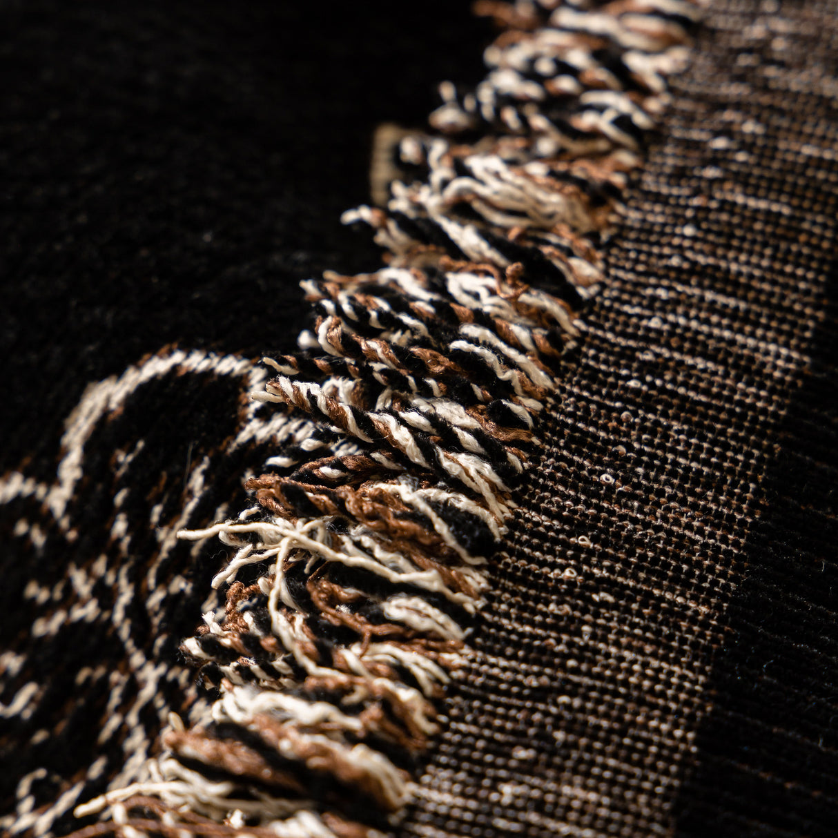 Jacquard Floral Band Sofa Cover with Tassels, Thick Textured Couch Throw Blanket