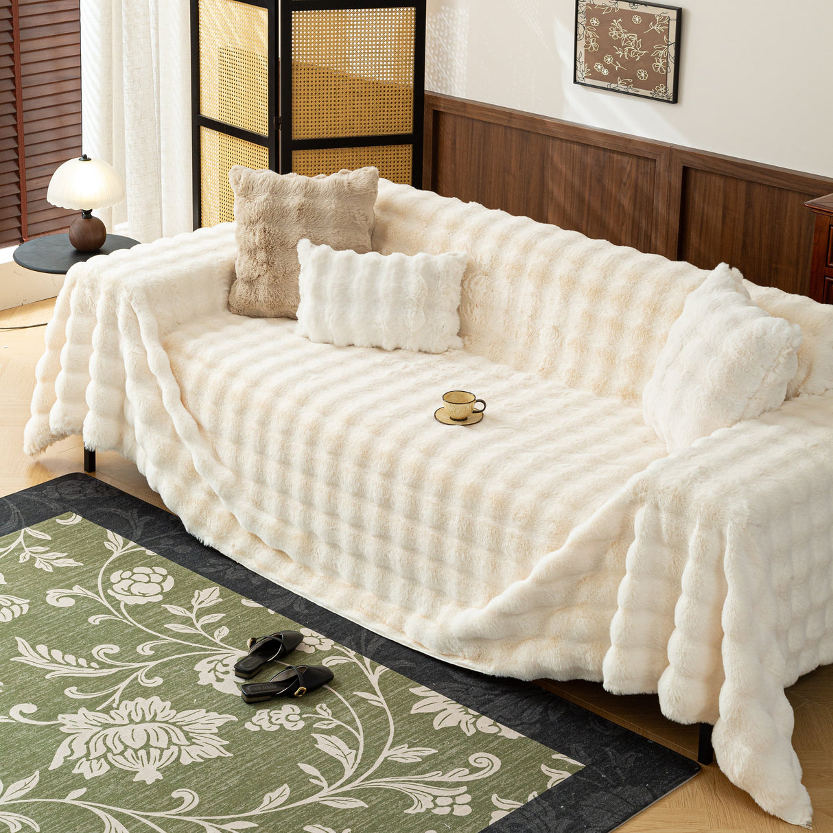 Thick Faux Fur Sofa Cover Fluffy Plush Warm Sofa Slipcover Furniture Protector for Couch Bed