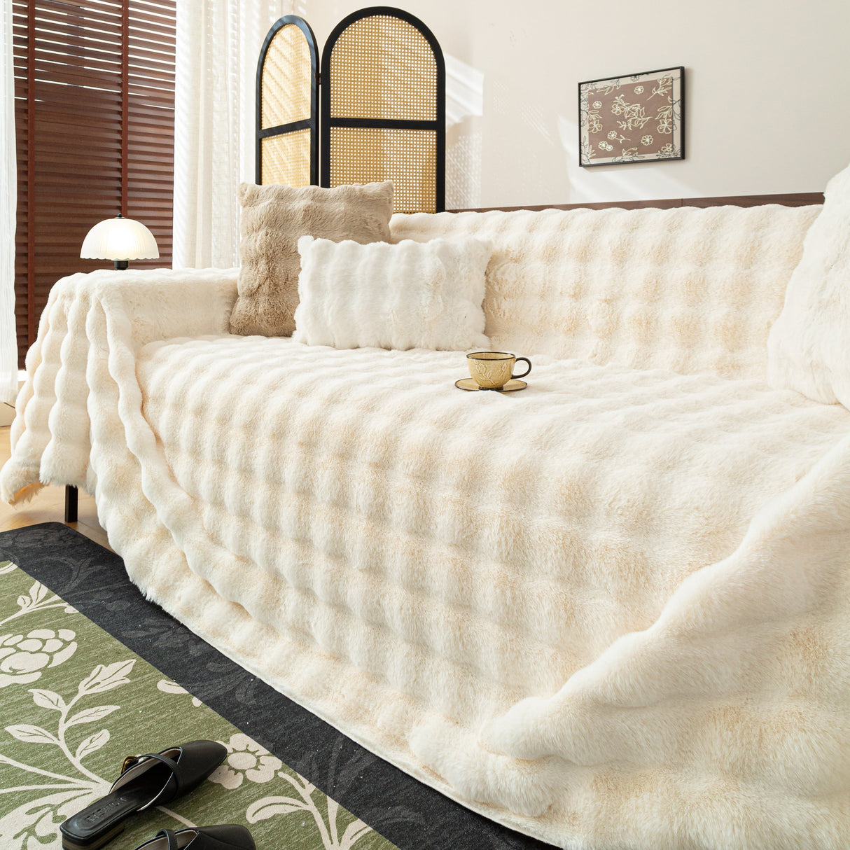 Thick Faux Fur Sofa Cover Fluffy Plush Warm Sofa Slipcover Furniture Protector for Couch Bed