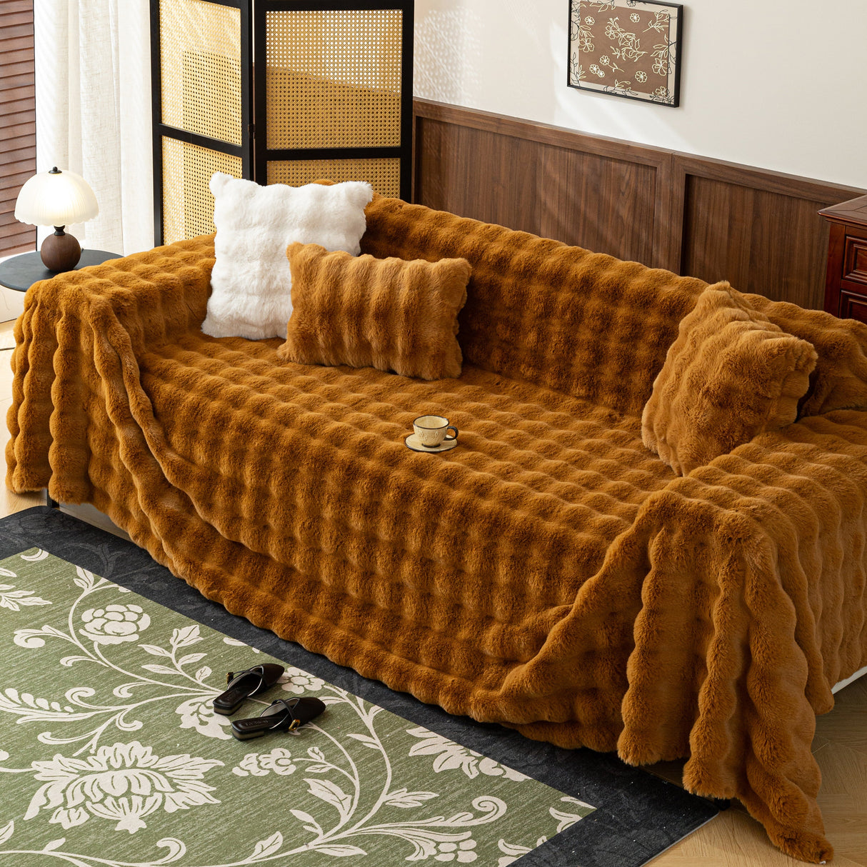 Thick Faux Fur Sofa Cover Fluffy Plush Warm Sofa Slipcover Furniture Protector for Couch Bed