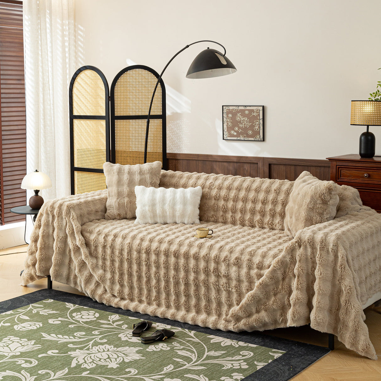 Thick Faux Fur Sofa Cover Fluffy Plush Warm Sofa Slipcover Furniture Protector for Couch Bed