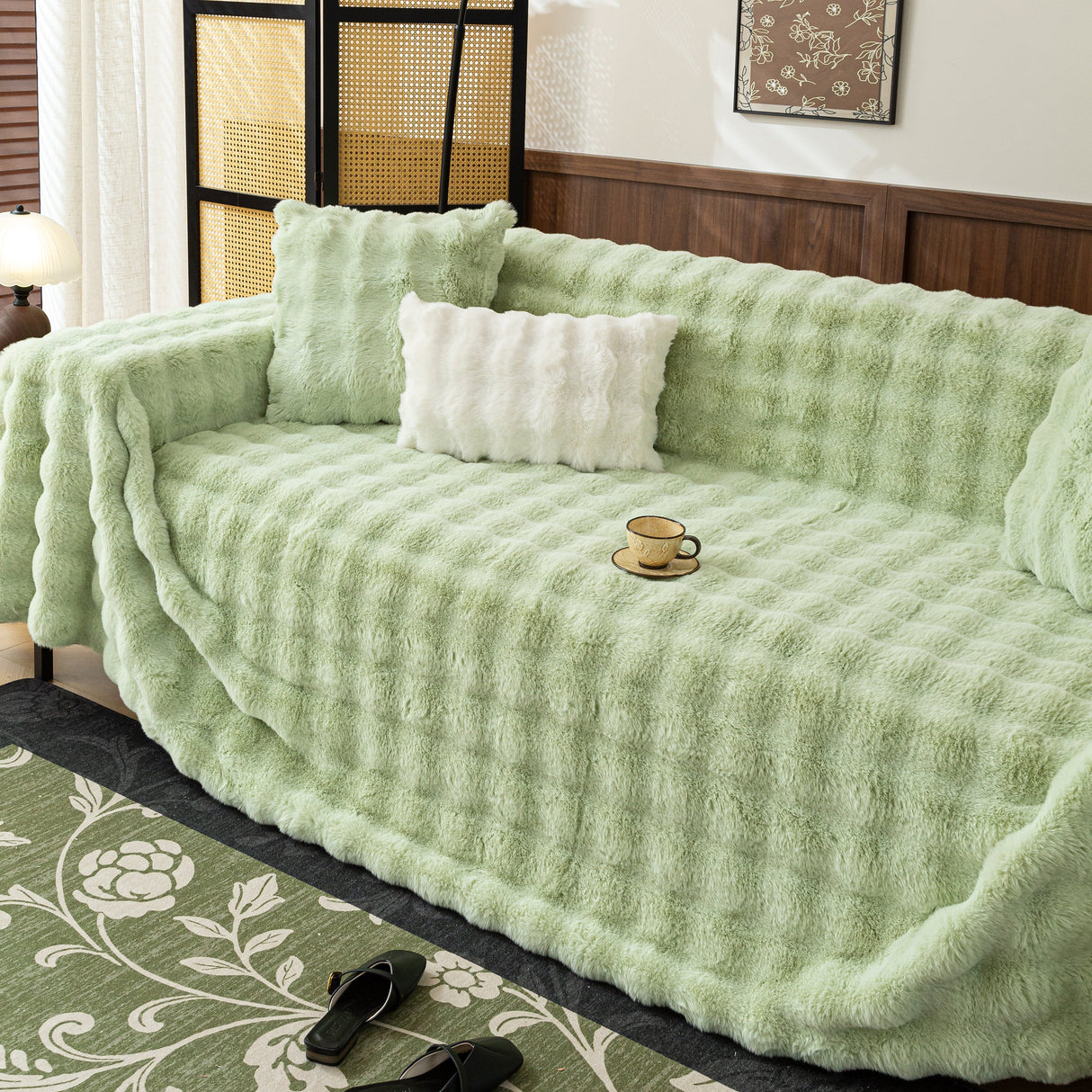 Thick Faux Fur Sofa Cover Fluffy Plush Warm Sofa Slipcover Furniture Protector for Couch Bed