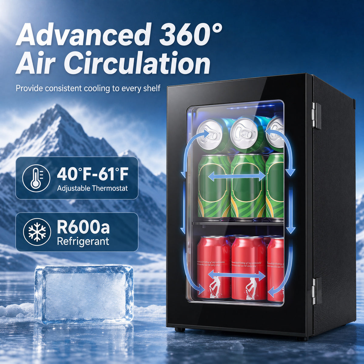 0.6 Cu.Ft Beverage Refrigerator 24 Cans Countertop Mini Fridge-Black