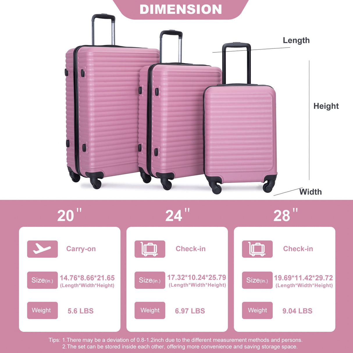 3 Piece Luggage Sets Lightweight Suitcase With Two Hooks, Spinner Wheels, Tsa Lock by Couch.com