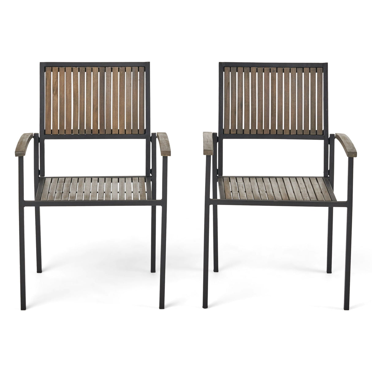 Vermilion Outdoor Dining Chair With Vertical Slat And Wooden Arm