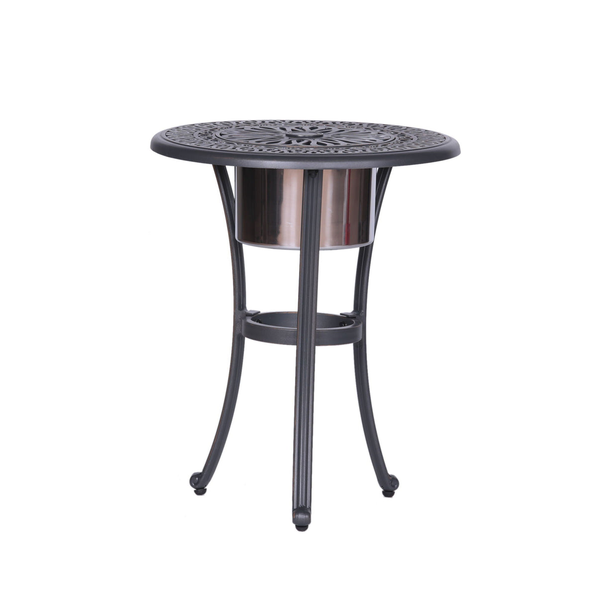 Outdoor Patio Aluminum Round Bistro Table/Side Table With Ice Bucket - Gunmetal by Couch.com