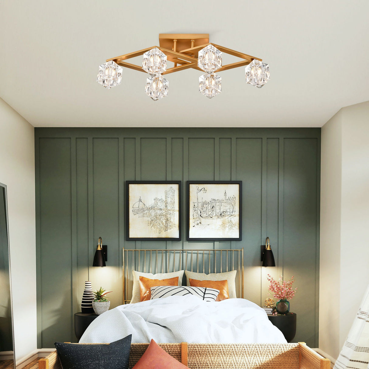 6 Light Crystal Ceiling Light For Dining Room, Modern Ceiling Lamp With Light Fixture For Entryway, Lobby, Kitchen, Bedroom, Living Room, Conference Room, (6*G9 Bulbs Included) by Couch.com