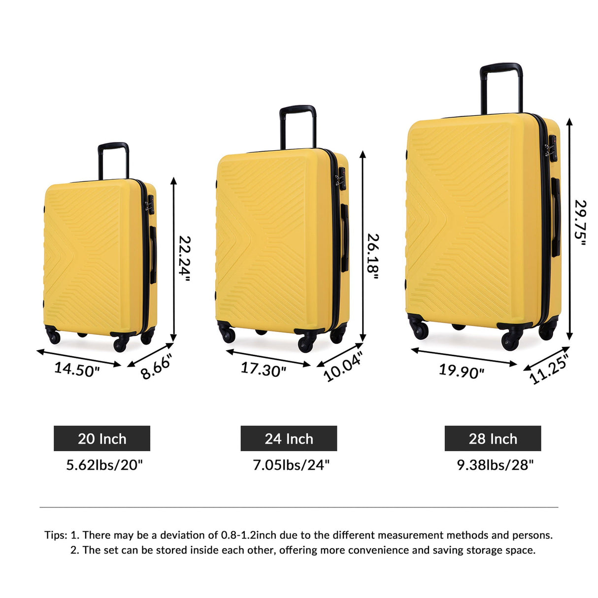3 Piece Luggage Sets Lightweight Suitcase With Two Hooks, Spinner Wheels, Tsa Lock, Durable Hard Shell by Couch.com