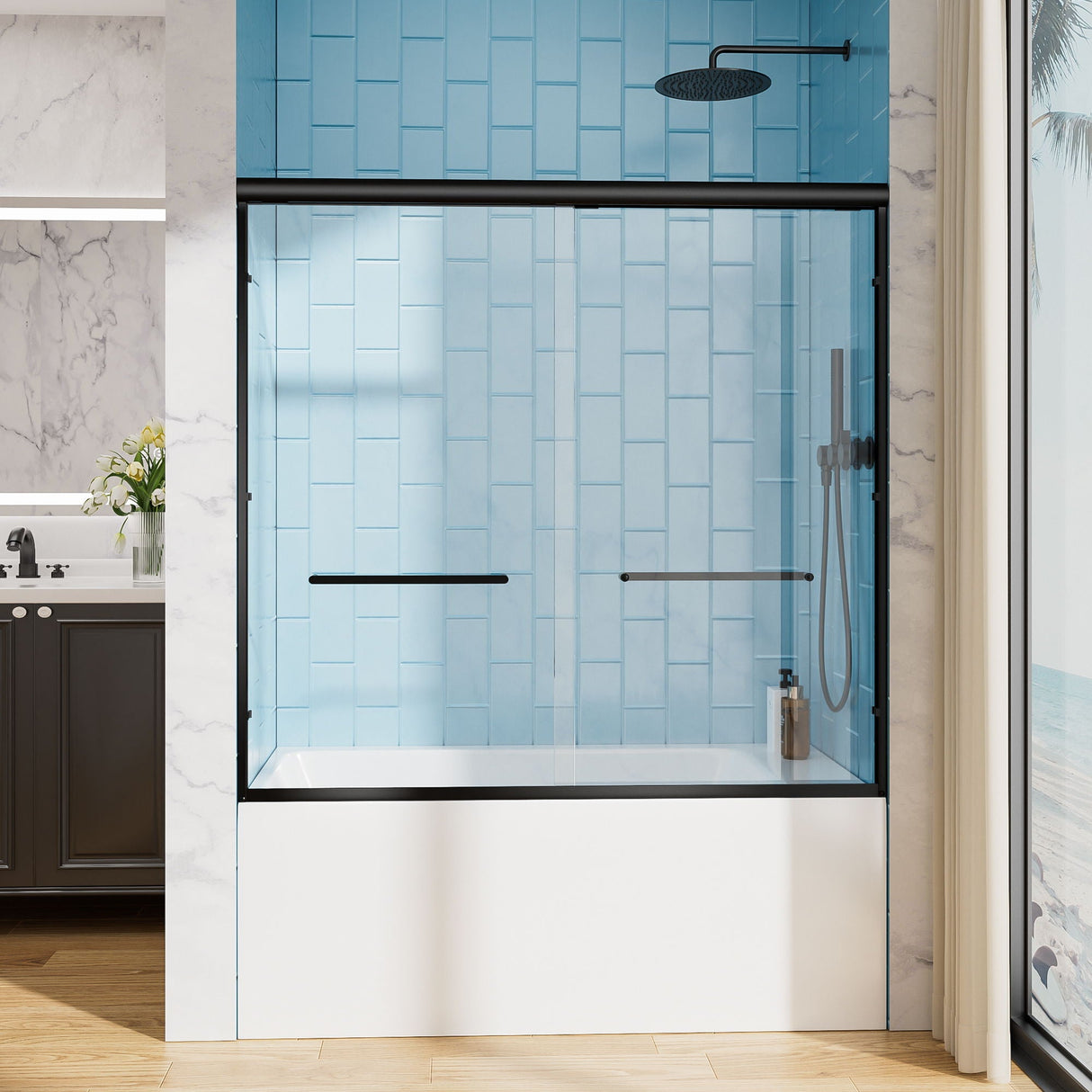 Aluminum Frame Double Double Soft Close Shower Door, Tempered Glass And Dual Stainless Steel Handles by Couch.com