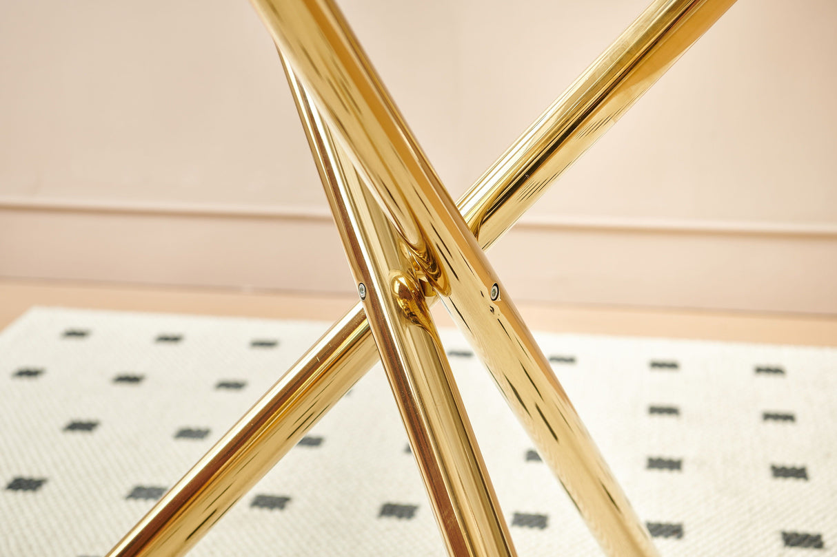 Dining Table With Metal Leg And Glass, Modern Space Saving Kitchen Table For Living Room - Golden by Couch.com