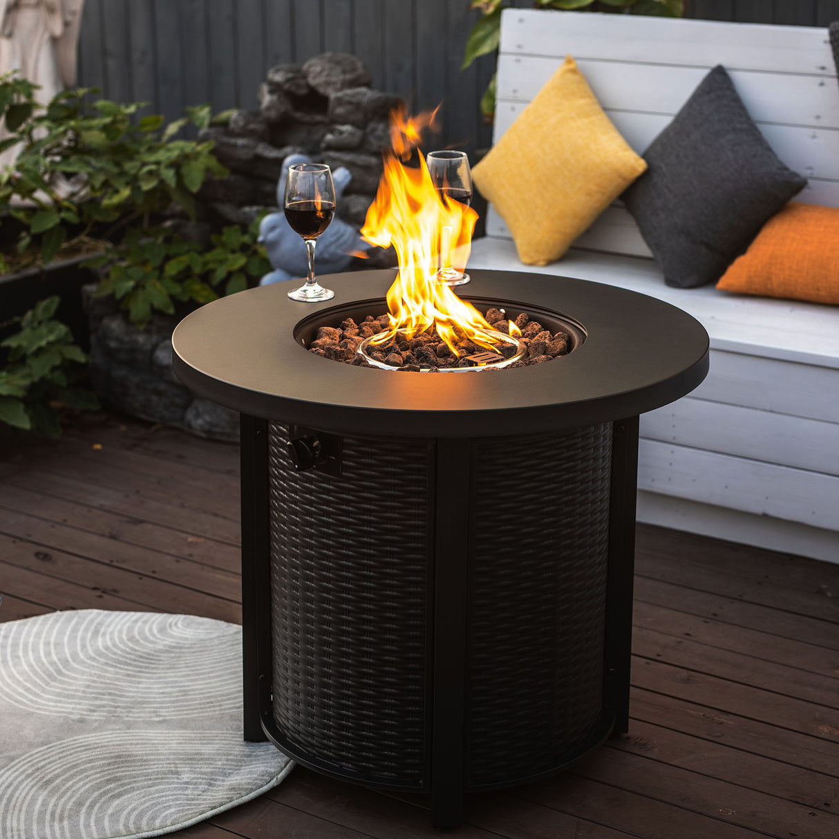 30" Propane Round Fire Table 40000Btu Propane Fire Pit Table - Black by Couch.com